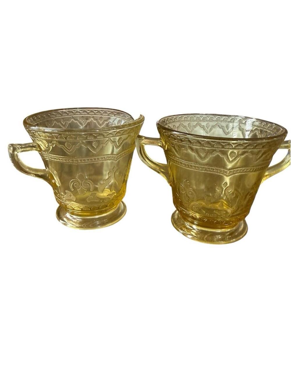 Depression Glass Sugar Bowl And Creamer Madrid Amber Federal Glass Circa 1930s